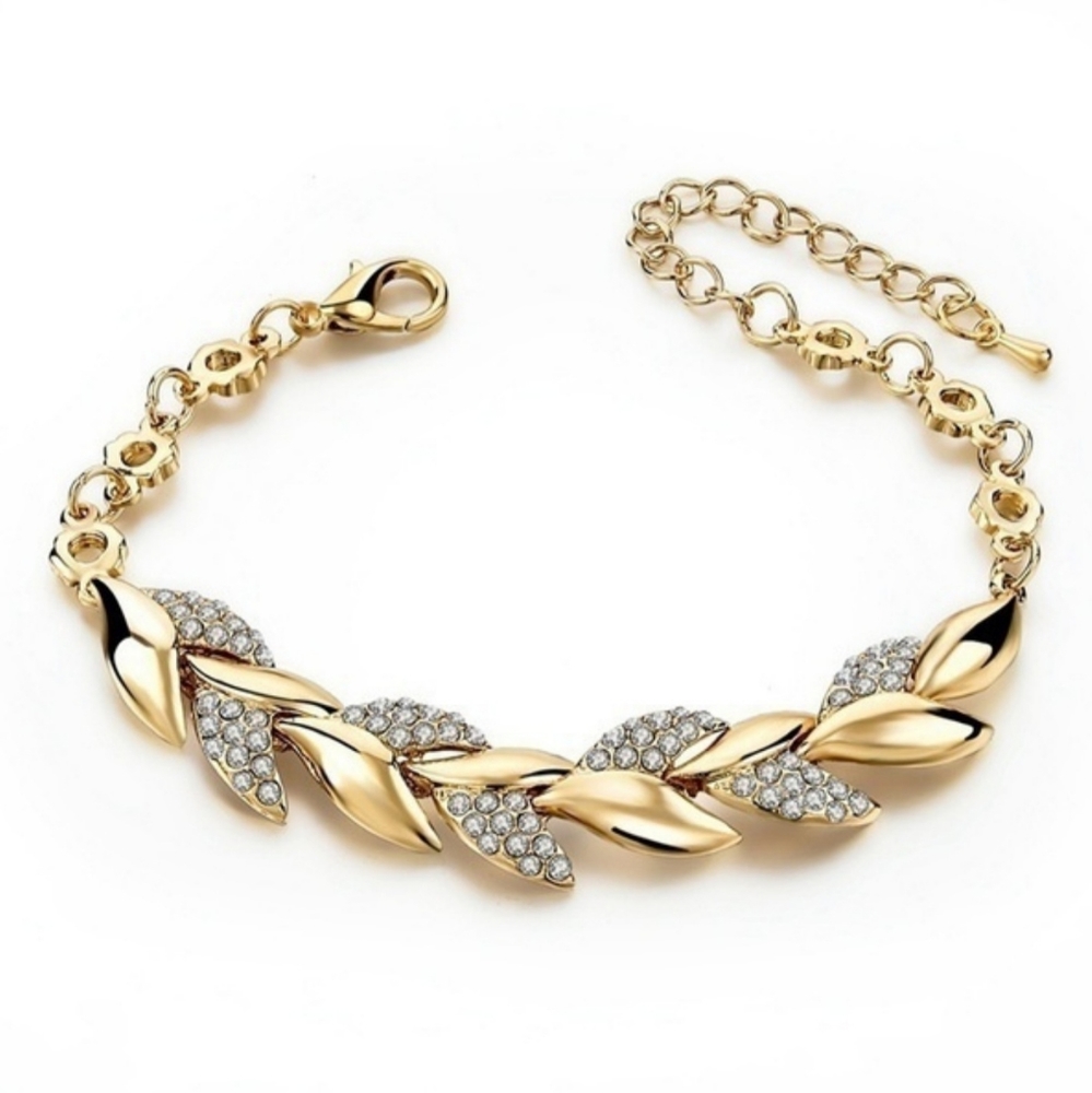 18K Gold  Plated Braided Leaf Bracelets for Women Luxury Crystal Hand Chain